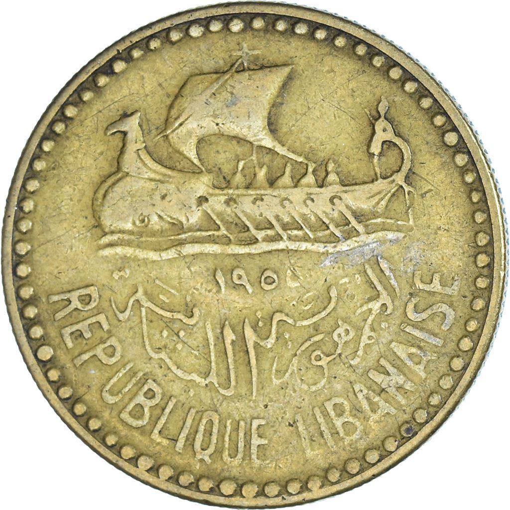 Lebanon | 10 Qirush / Piastres Coin | Cedar tree | Km:22 | 1955