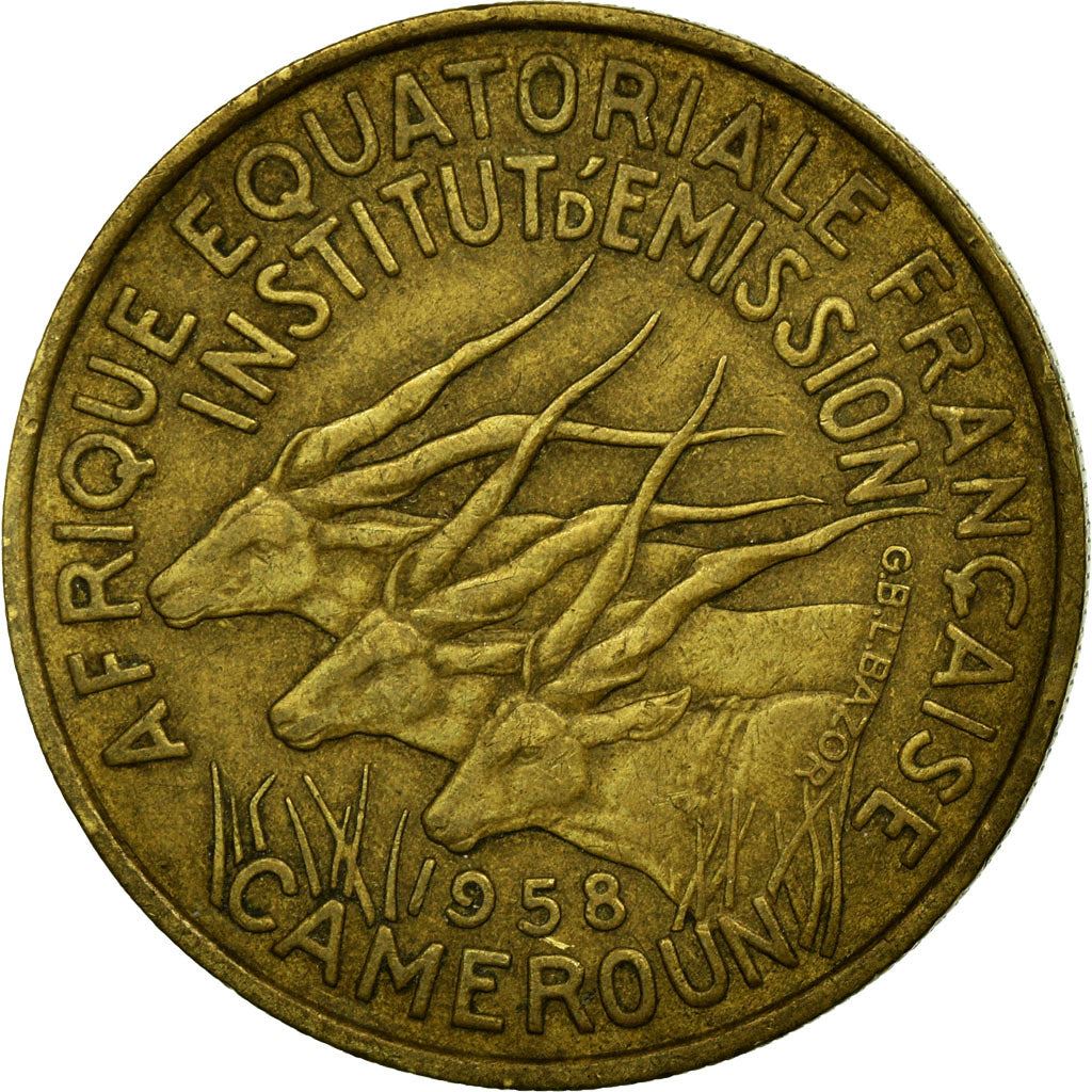 French Equatorial Africa | 25 Francs Coin | Antelope | Crops | Wreath | Km:12 | 1958