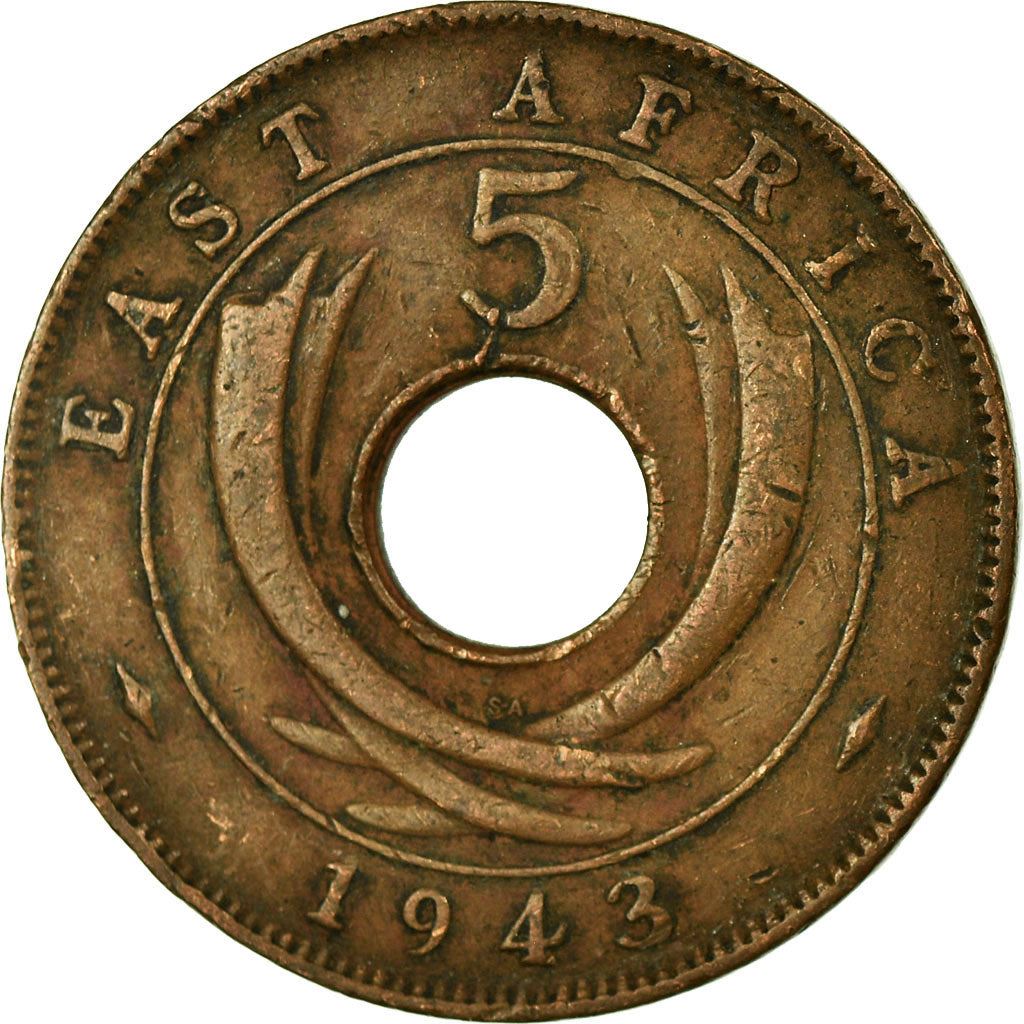 East Africa | 5 Cents Coin | Crown | Tusks | Km:25 | 1937 - 1943