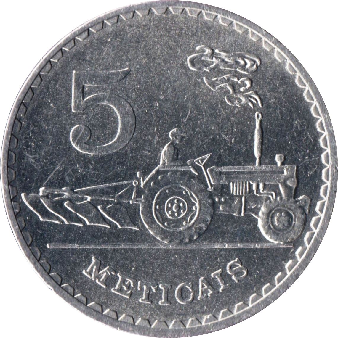 Mozambique | 5 Meticais Coin | Tractor | Tiller | Km:101 | 1980 - 1986