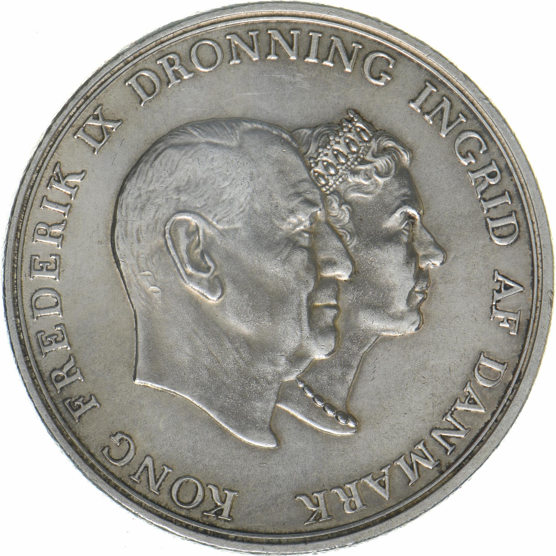 Denmark | 5 Kroner Coin | Silver | Silver Wedding Anniversary | KM:852 | 1960