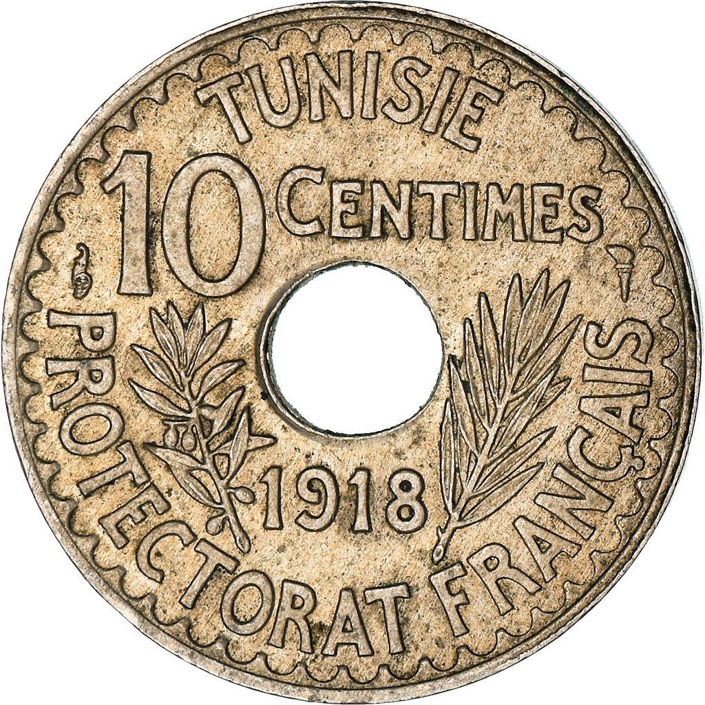 Tunisia 10 Centimes Coin | Muhammad V | KM243 | 1918 - 1920