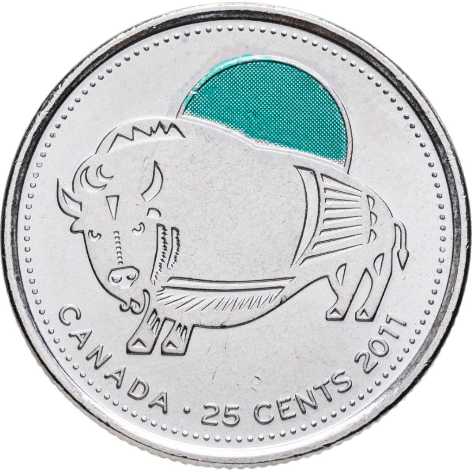 Canada | 25 Cents Coin | Wood Bison | Nickel plated steel | KM:1168a | 2011