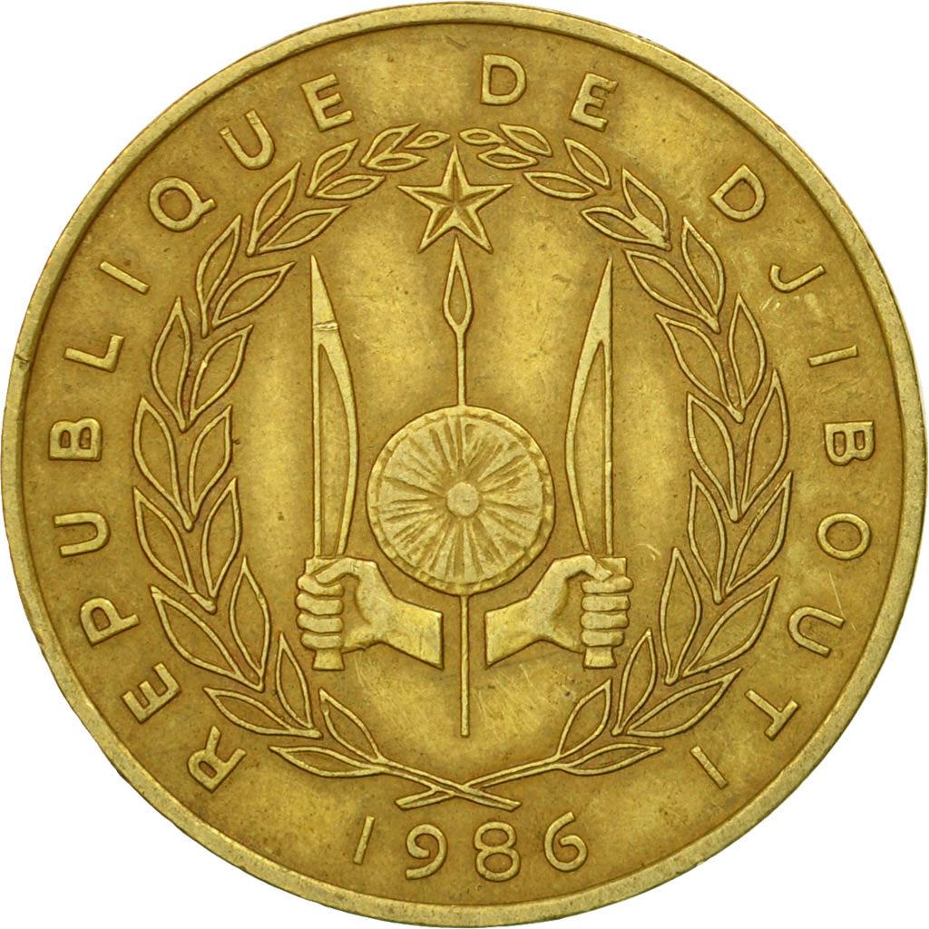 Djibouti | 20 Francs Coin | Knife | Spear | Shield | Dhow | Ocean Liner | Km:24 | 1977 - 2017
