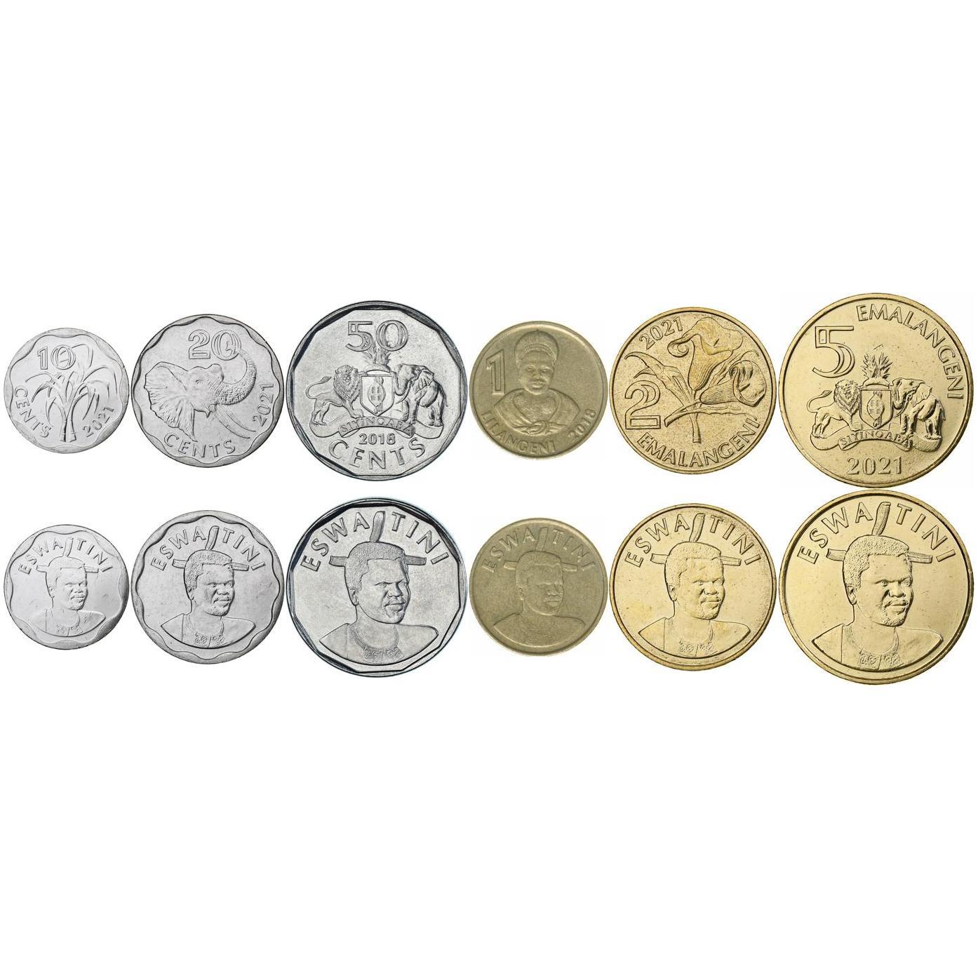 Kingdom of Eswatini | 6 Coin Set | 10 20 50 Cents 1 Lilangeni 2 5 Emalangeni | 2018 - 2021