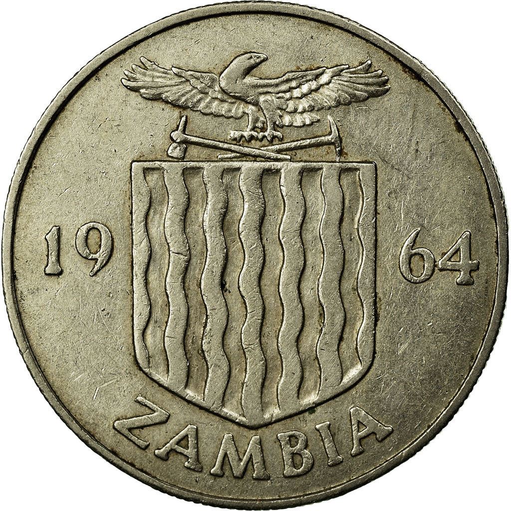 Zambia | 1 Shilling Coin | Crowned hornbill | Km:2 | 1964