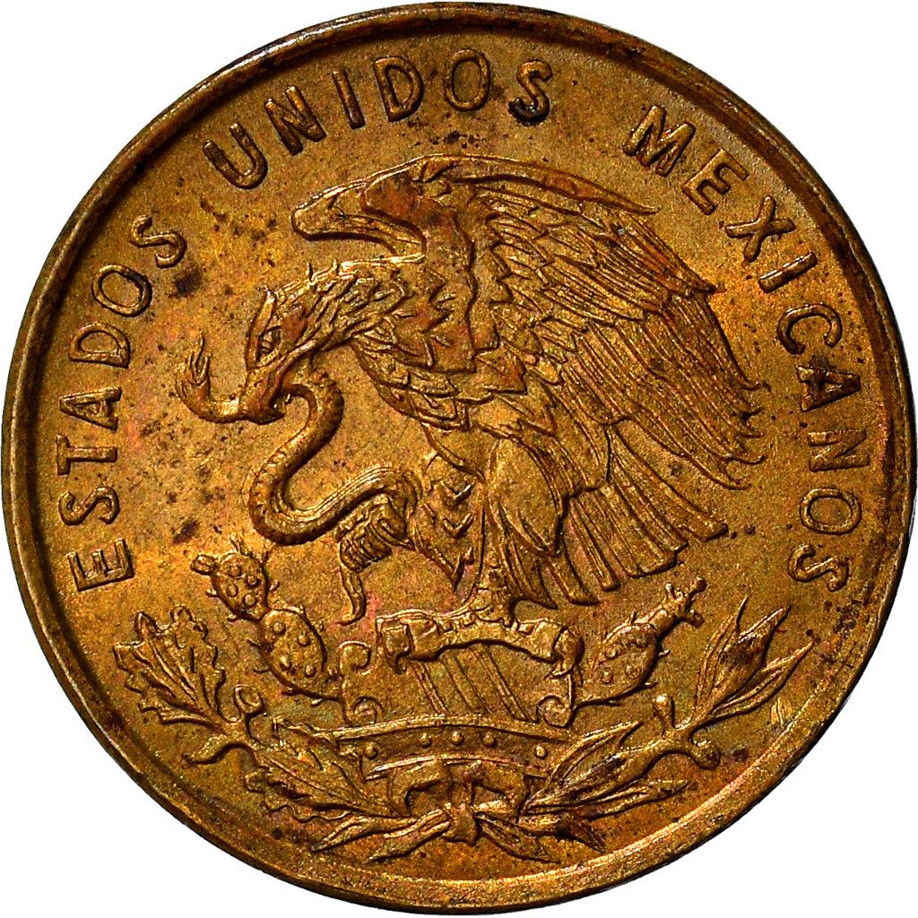 Mexico 1 Centavo Coin | National Mexico arms | Wheatear | KM417 | 1950 - 1969