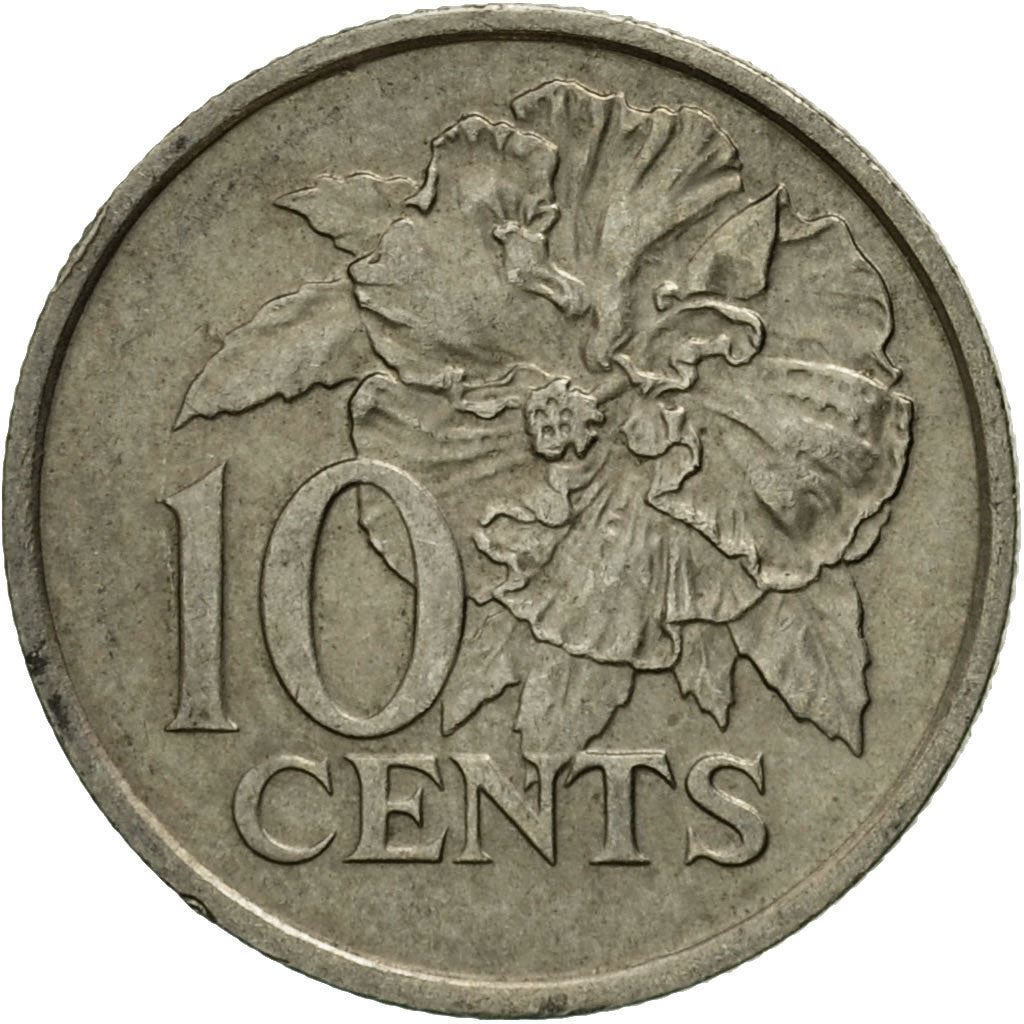 Монета 10 центов Тринидада и Тобаго | Королева Елизавета II | Пылающий гибискус | KM27 | 1974 - 1976