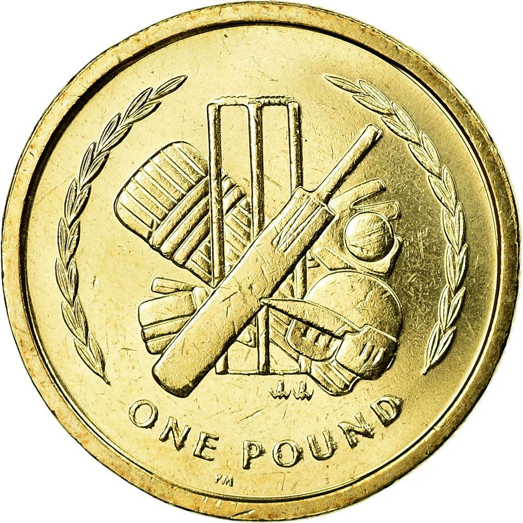 Isle of Man | 1 Pound Coin | Cricket Equipment | Queen Elizabeth II | Km:906.2 | 1998 - 1999
