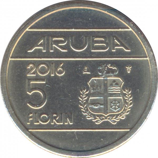Aruba 5 Florin Coin | King Willem Alexander | KM58 | 2014 - 2016
