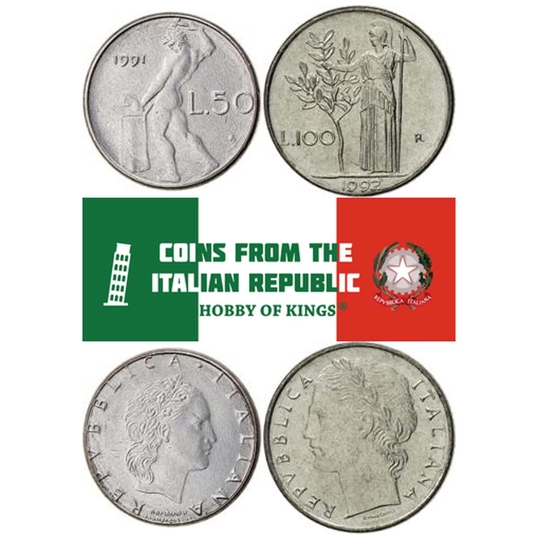 Italy | 2 Coin Set | 50 100 Lire | 1990 - 1995