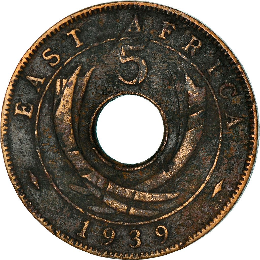 East Africa | 5 Cents Coin | Crown | Tusks | Km:25 | 1937 - 1943
