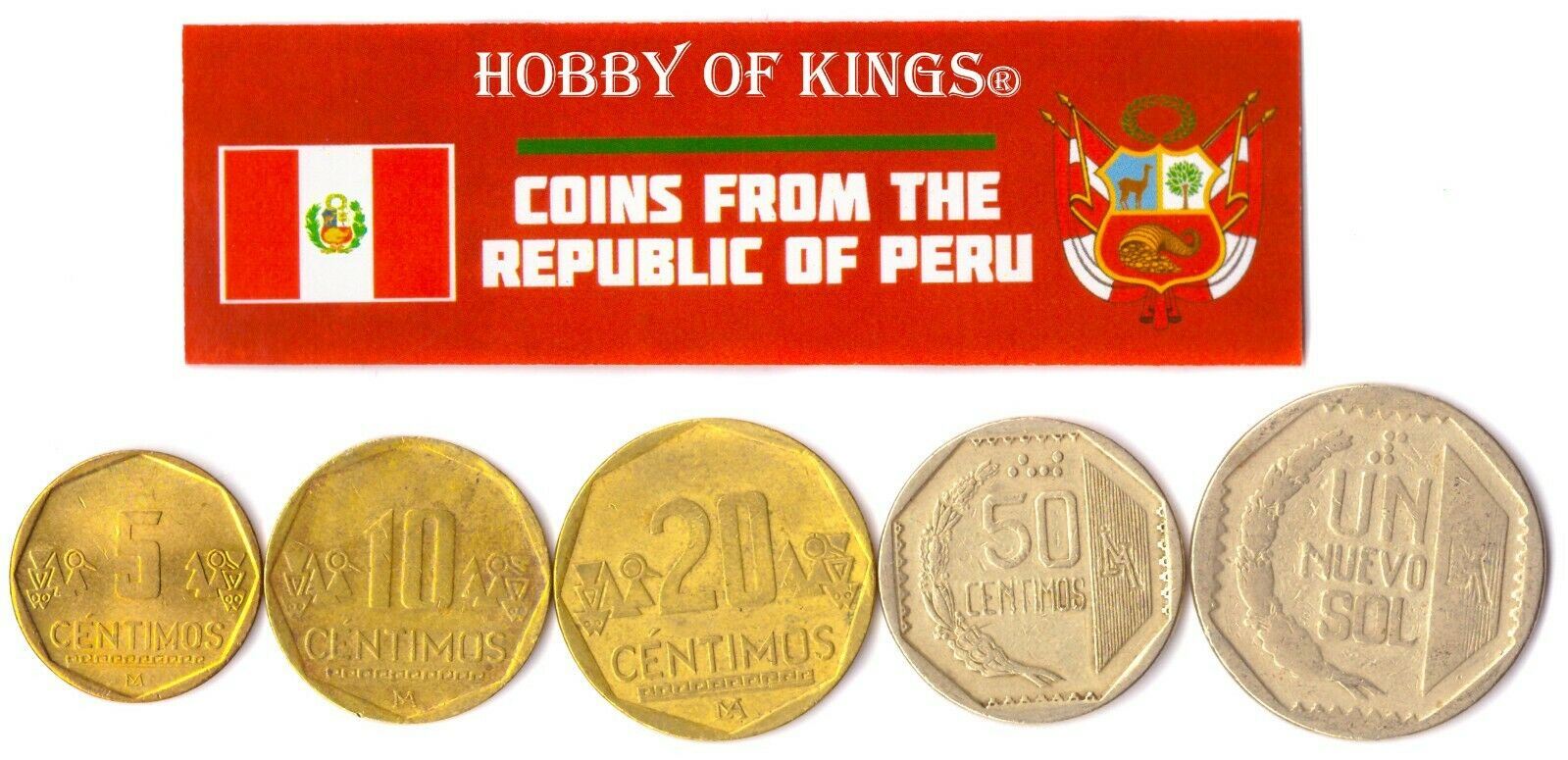 5 Mixed Coins From Peru | 5 Centavos - 1 Nuevo Soles | 1966 - 2020