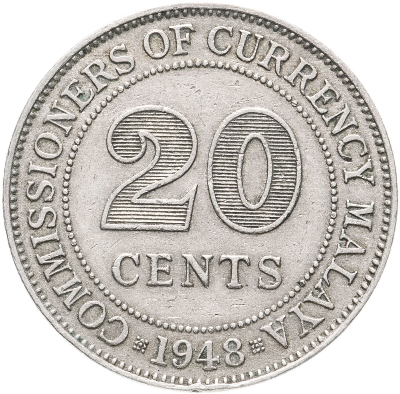 Malaya | 20 Cents Coin | George VI | Km:9 | 1948 - 1950