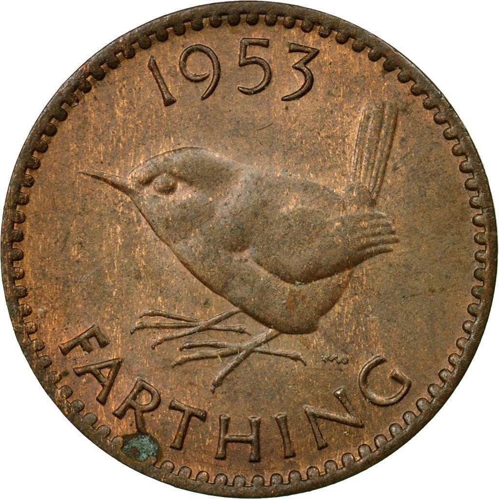 United Kingdom | 1 Farthing Coin | Eurasian wren | Km:881 | 1953