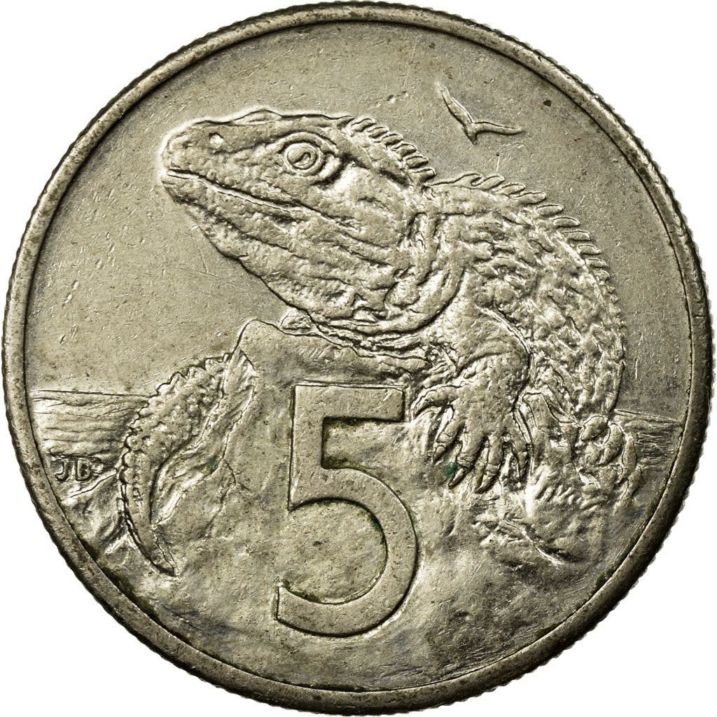 New Zealander 5 Cents Coin | Queen Elizabeth II | Tuatara Lizard | KM60 | 1986 - 1998
