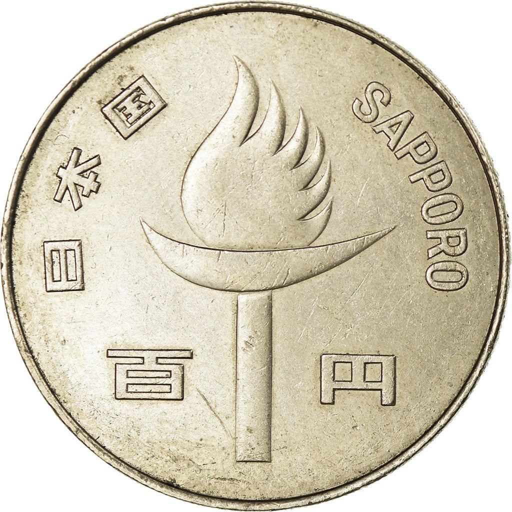 Japan | 100 Yen Coin | 1972 Winter Olympics | Torch | Flame | Olympic Rings | Y:84, Jnda:03-4, Schön:61 | 1972