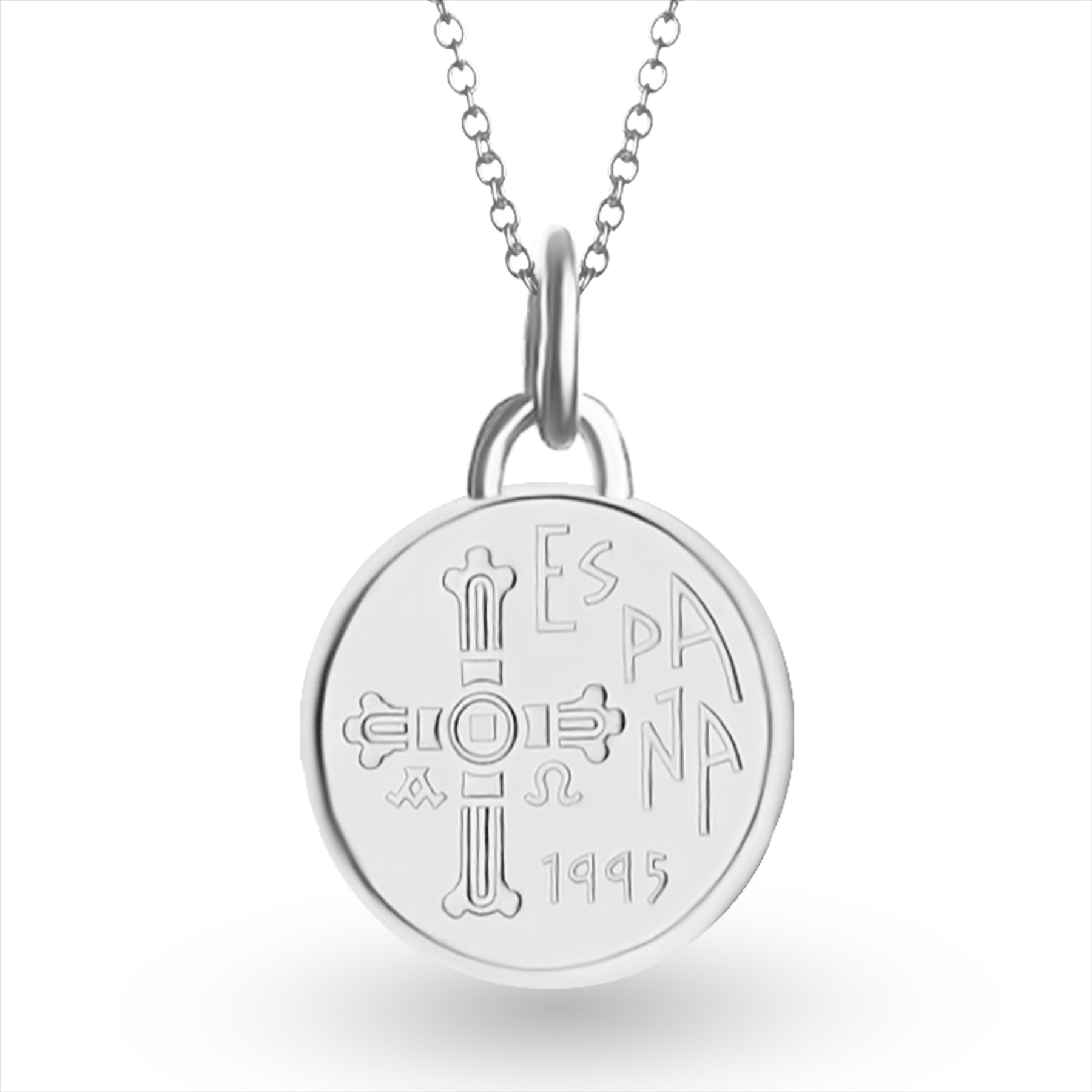Spanish Coin Necklace | Medallion Pendant Jewelry | Rhodium Plated 5 Pesetas | Asturias | 1995