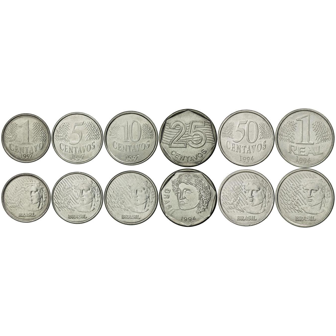 Brazil | 6 Coin Set | 1 Centavo 5 10 25 50 Centavos 1 Real | 1994 - 1997