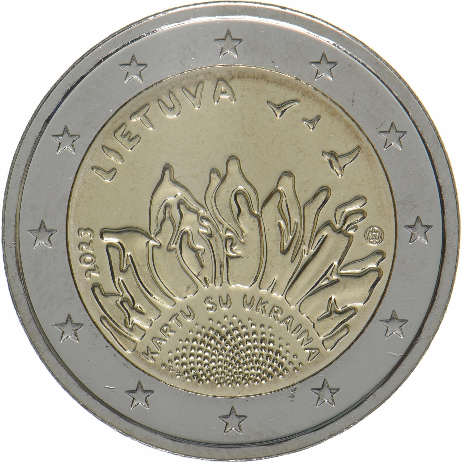 Lithuania | 2 Euros Coin | Together with Ukraine | KM:282 | 2023