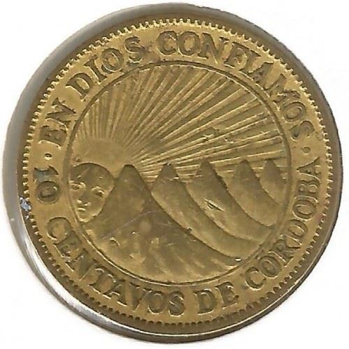 Nicaragua | 10 Centavos Coin | Explorer | Sun | Volcanos | Km:22 | 1943