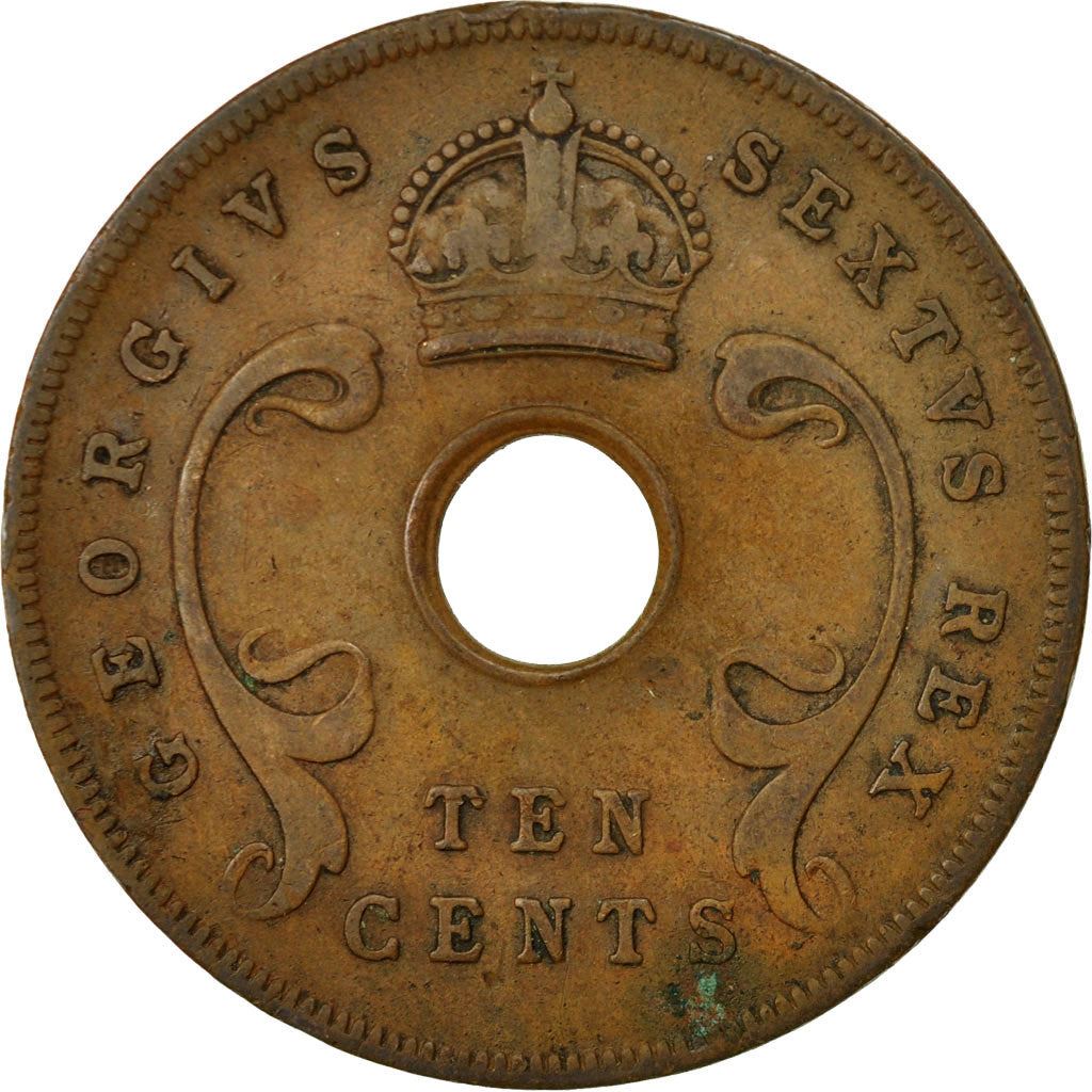 East Africa | 10 Cents Coin | Crown | Tusks | Km:34 | 1949 - 1952