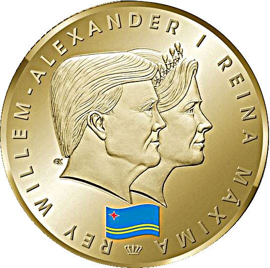 Aruba 5 Florin Coin | King Willem Alexander | Queen Maxima | Flag | KM59 | 2014