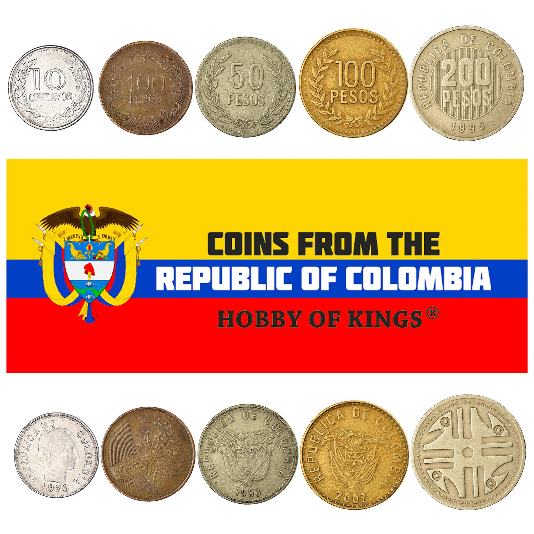 Hobby Of Kings Different Coins - Old Collectible Colombian Foreign Currency For Collecting Book - Unique Commemorative World Money Sets - Gifts For Collectors - Collection Of 5
