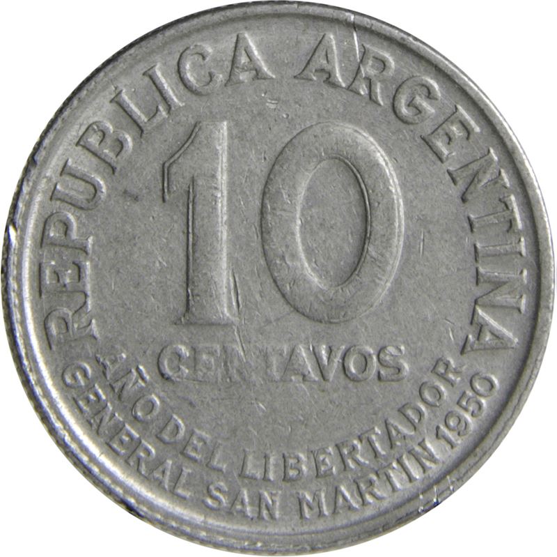 Argentina | 10 Centavos Coin | José de San Martin | Km:44 | 1950