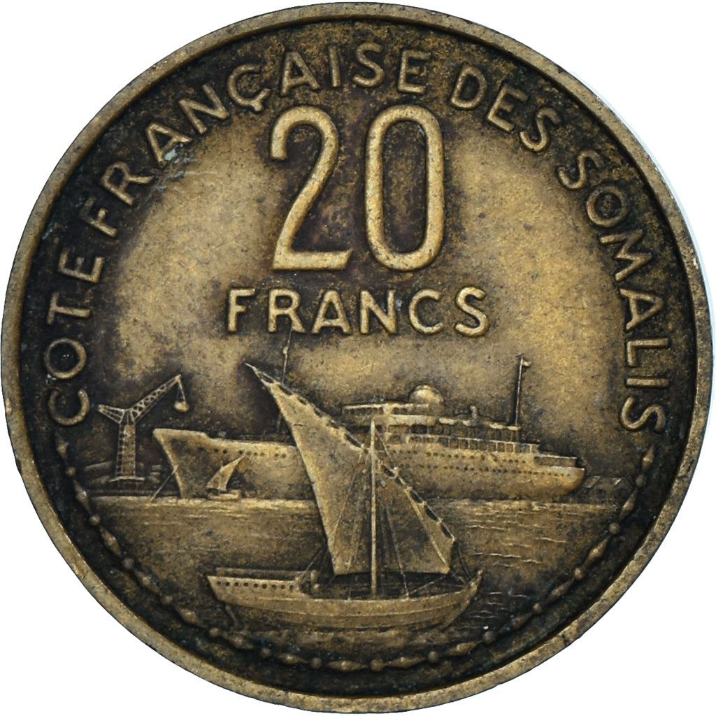 French Somaliland | 20 Francs Coin | Marianne | Dhow | Ocean Liner | Km:7 | 1952