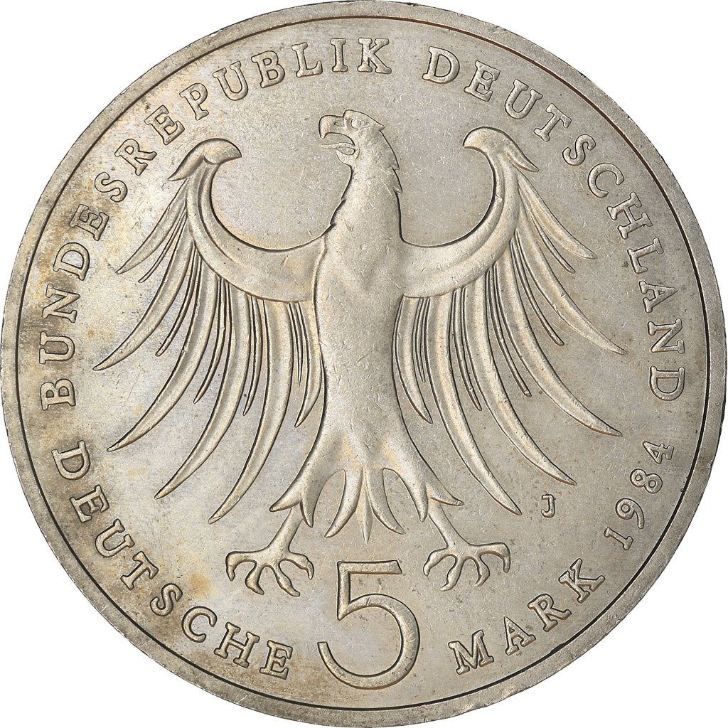 Germany 5 Deutsche Mark Coin | Felix Mendelssohn Bartholdy | Eagle | KM161 | 1984