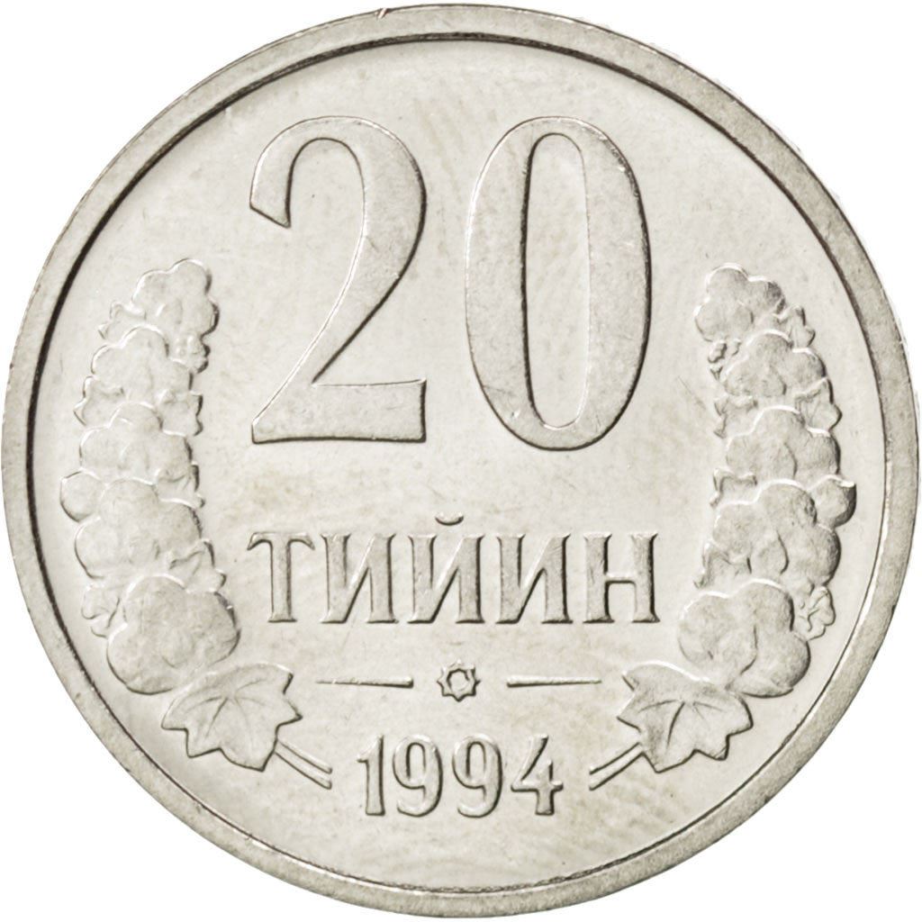 Uzbekistan | 20 Tiyin Coin | Stars | Cotton | Wheat | Sun | Huma Bird | Km:5 | 1994
