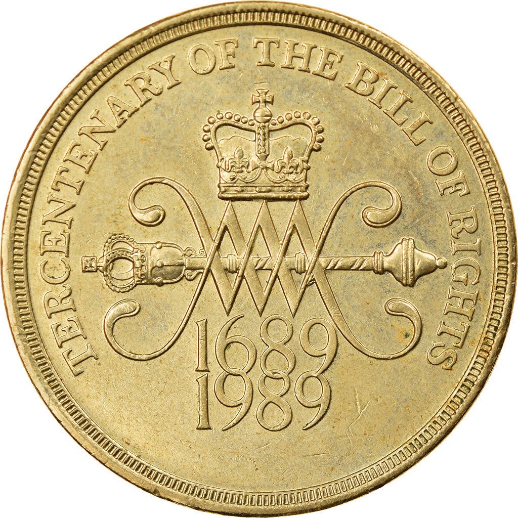 Moneta da 2 Sterline del Regno Unito | Gran Bretagna | Ritratto n. 3 della Regina Elisabetta II | Dichiarazione dei Diritti | 1989