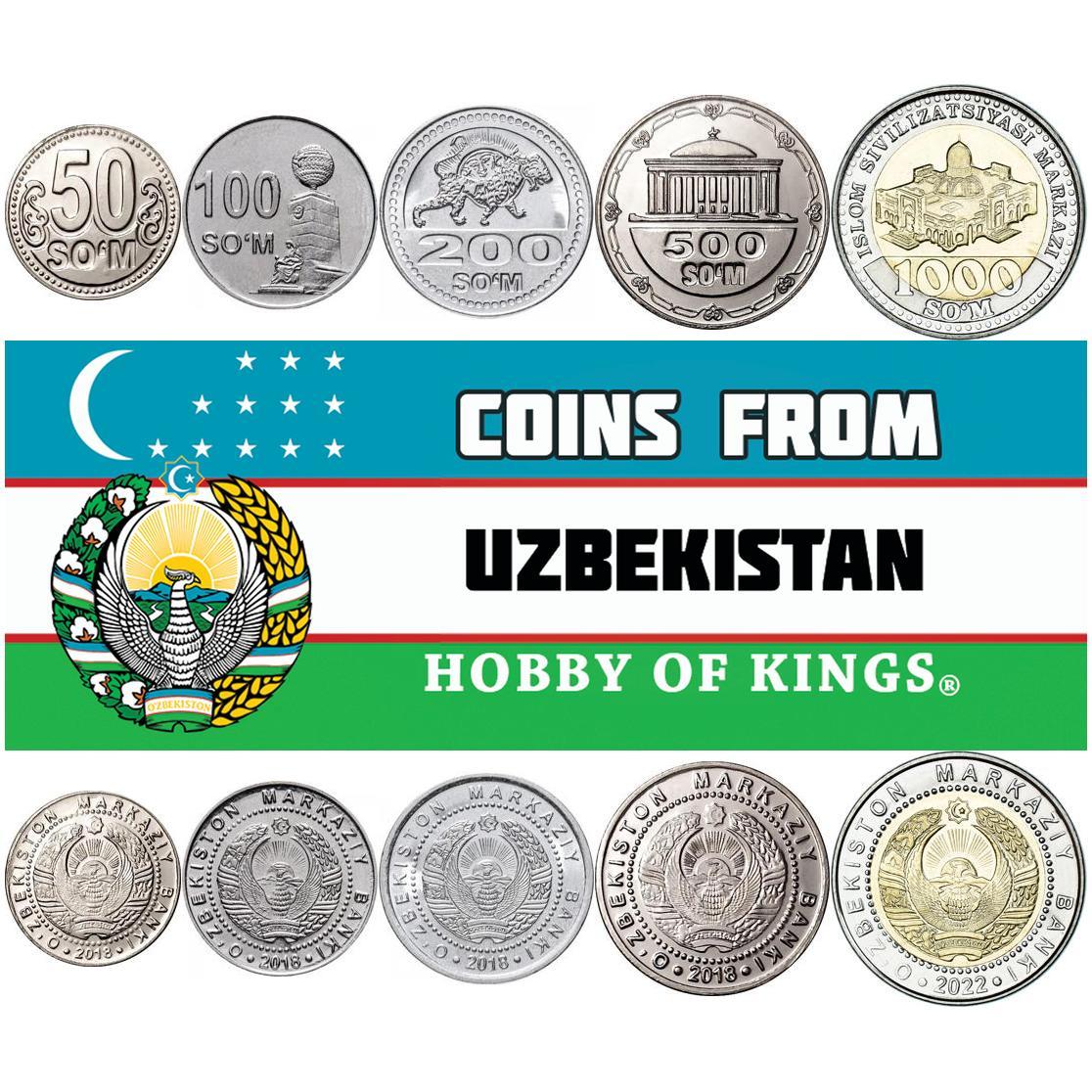 Uzbekistan | 5 Coin Set | 50 100 200 500 1000 SoʻM | 2018 - 2022