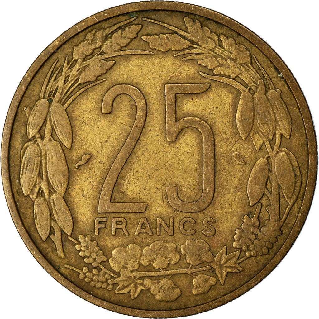 Central African States | 25 Francs Cfa Coin | Antelope | Crops | Km:4 | 1962