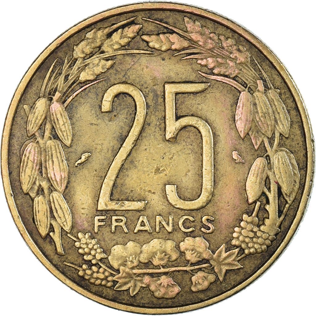 Central African States | 25 Francs Cfa Coin | Antelope | Crops | Km:4A | 1970 - 1972