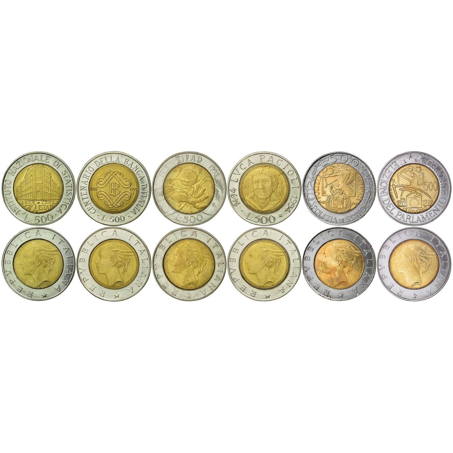 Italy | 6 Coin Set | 500 Lire | 1993 - 1999