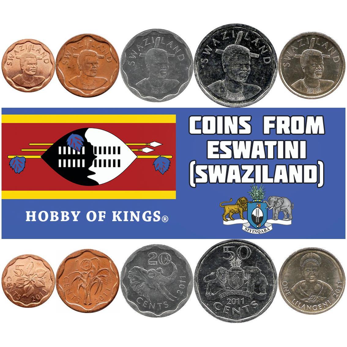 Kingdom of Swaziland | 5 Coin Set | 5 10 20 50 Cents 1 Lilangeni | 2009 - 2011