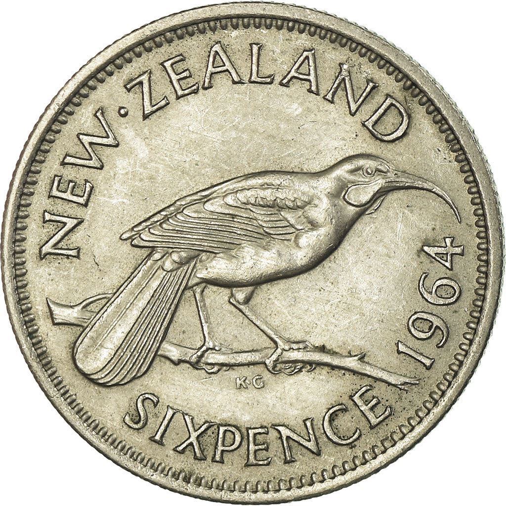 New Zealander 6 Pence Mynt | Dronning Elizabeth II | Huia Fugl | KM26 | 1953 - 1965