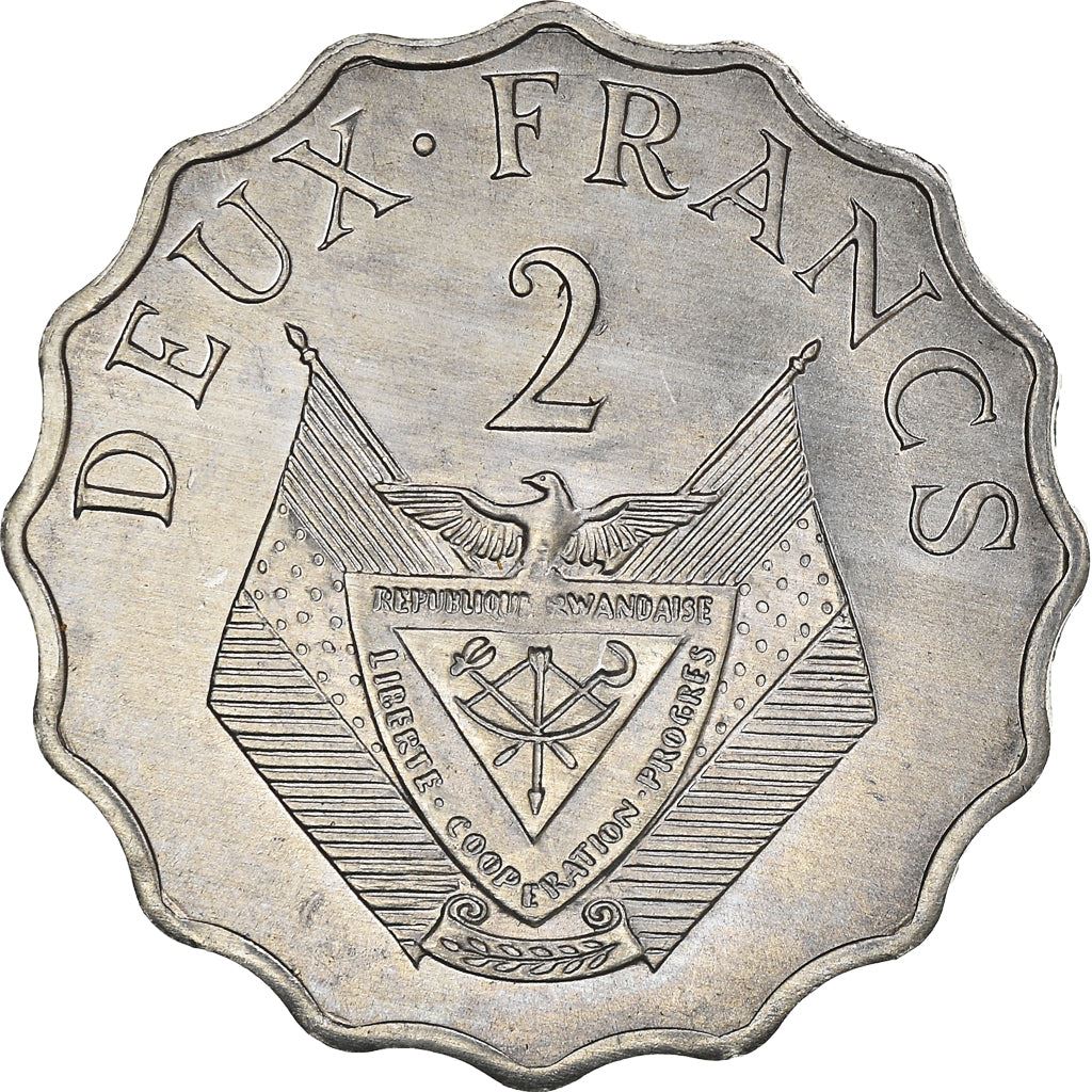 Rwanda | 2 Francs Coin | Farmer | Granary | F.A.O. | FAO | Km:10 | 1970
