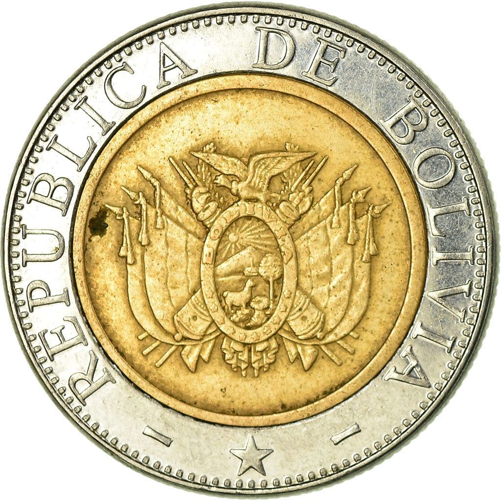Bolivia | 5 Bolivianos Coin | Bimetallic | Coat of Arms | KM:212 | 2001-2004