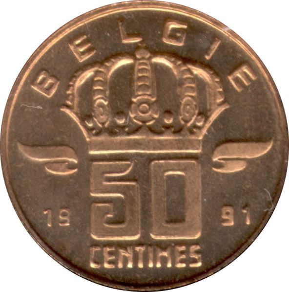 Belgium | 50 Centimes Coin | Miner | Lamp | Crown | KM:145 | 1952 - 2001