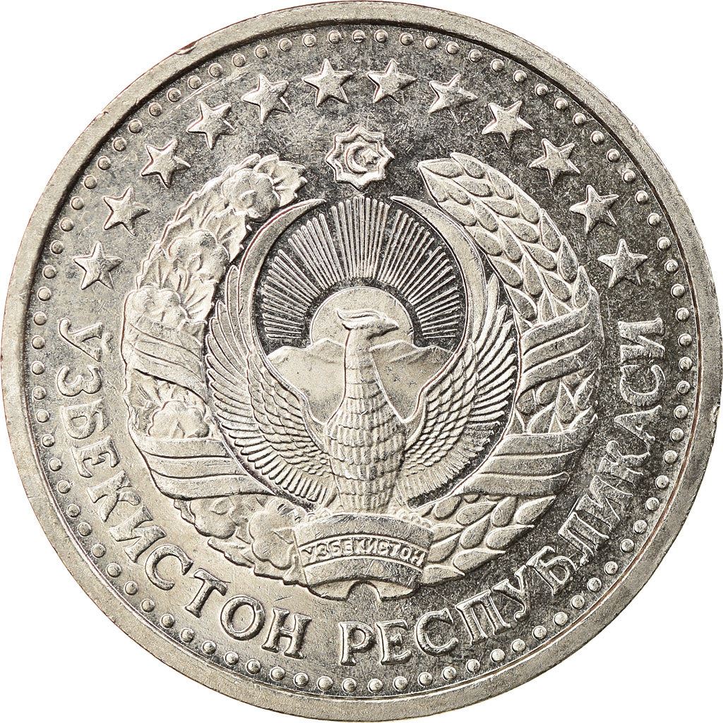 Uzbekistan | 50 Tiyin Coin | Stars | Cotton | Wheat | Sun | Huma Bird | Dots | KM:6 | 1994