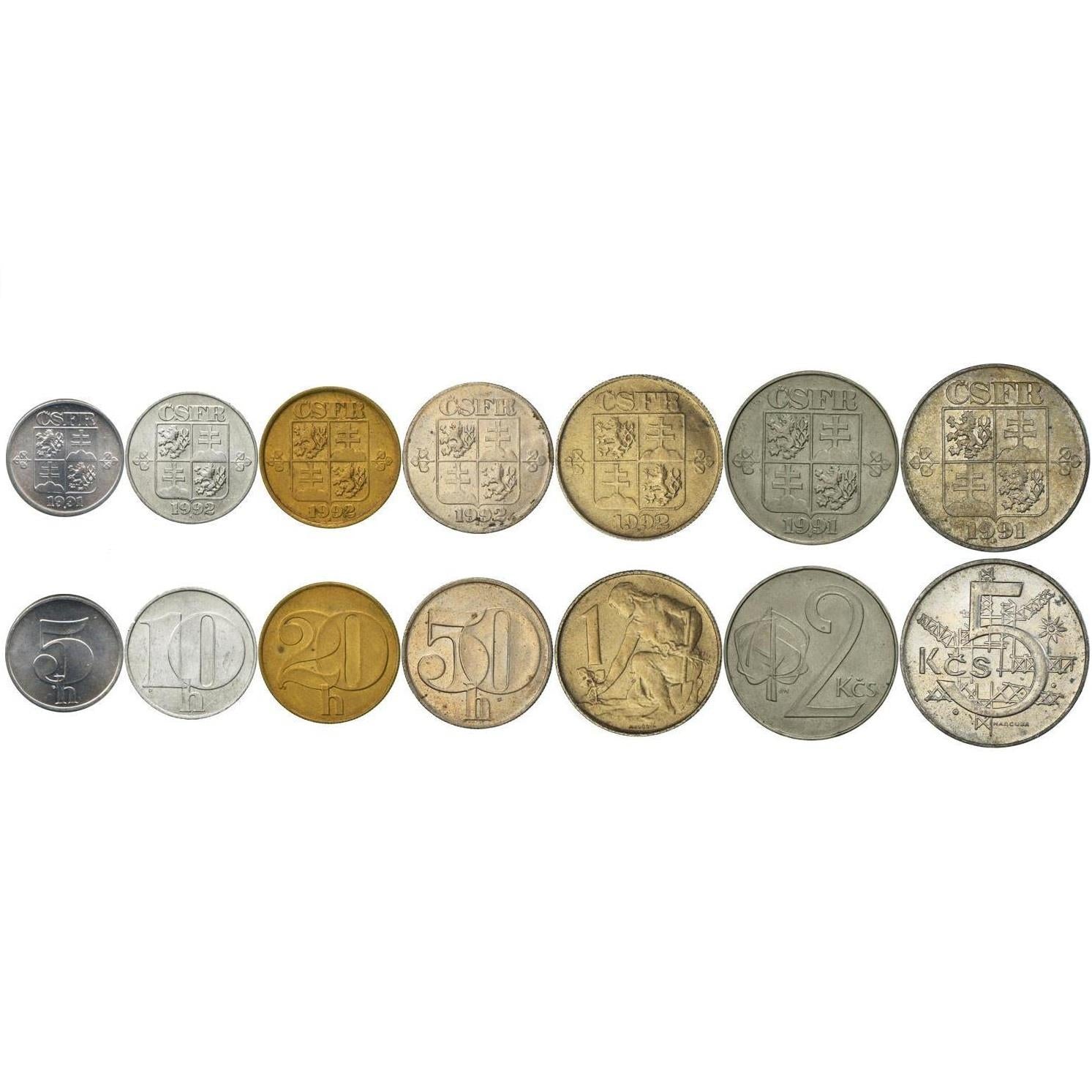 チェコスロバキア　1コルナ　5コルナ　10ハレル　20ハレル　50ハレル チェコスロバキア | 7枚セット | 5 10 20 50 ハレル 1 2 5