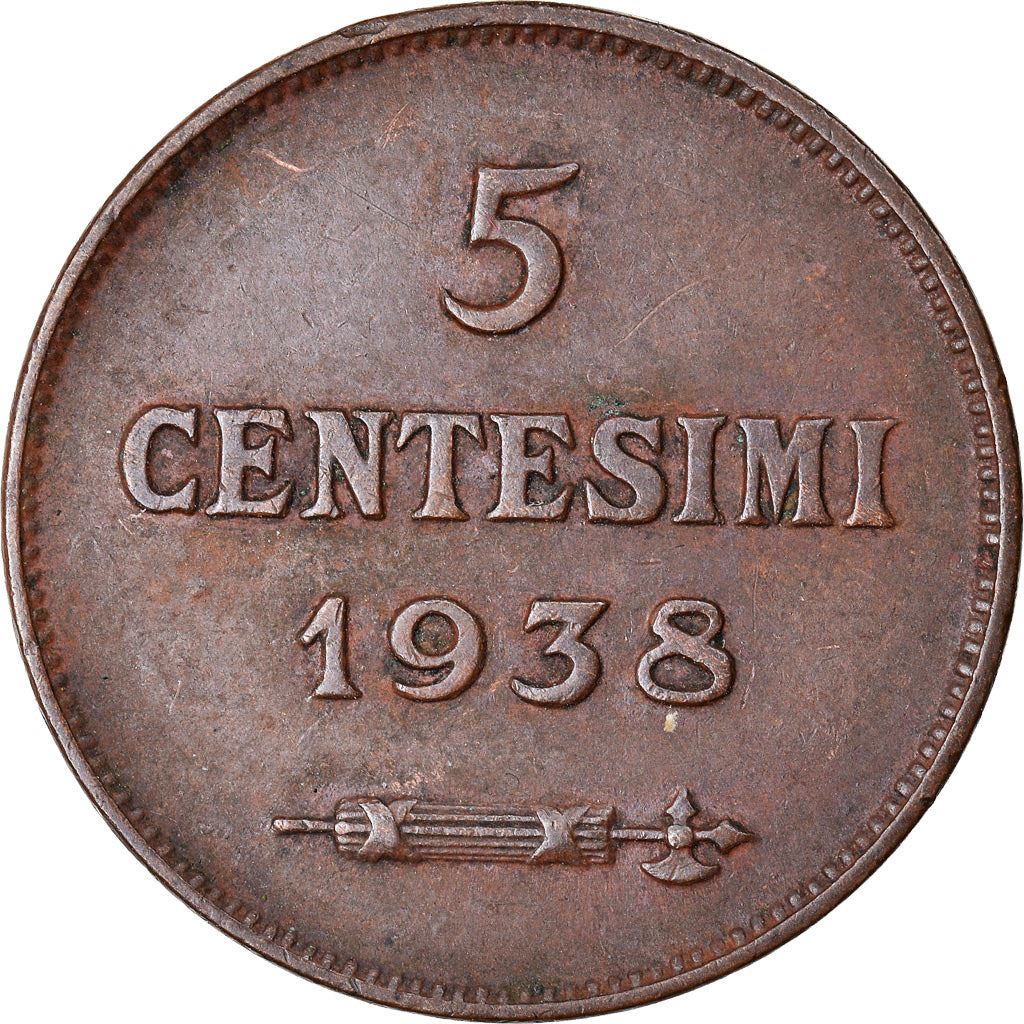 San Marino | 5 Centesimi Coin | Bronze | Castle or fortification | KM:12 | 1935-1938
