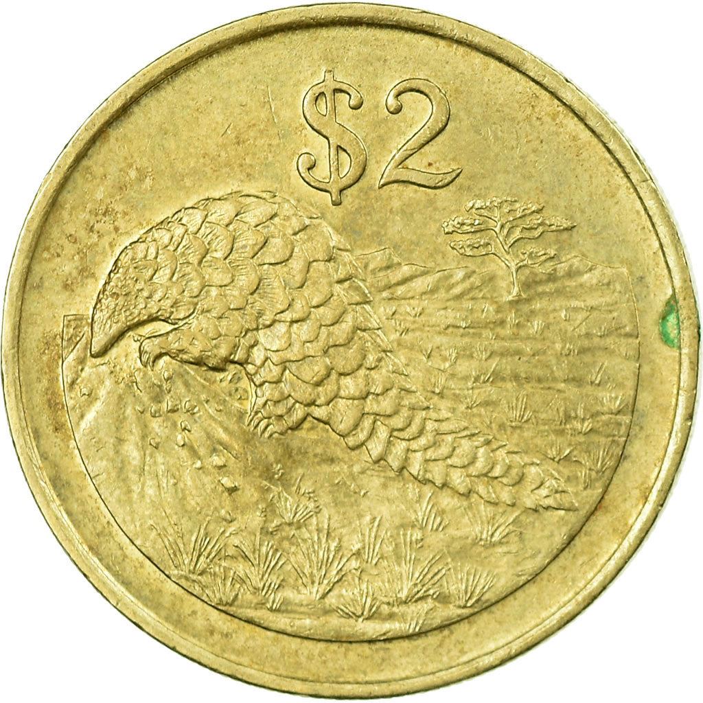 Zimbabwe | 2 Dollars Coin | Bateleur Eagle | Pangolin | Scaly Anteaters | KM12 | 1997