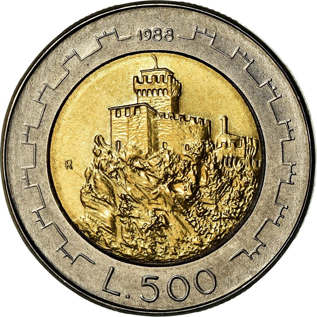 San Marino | 500 Lire Coin | Second tower | Km:226 | 1988