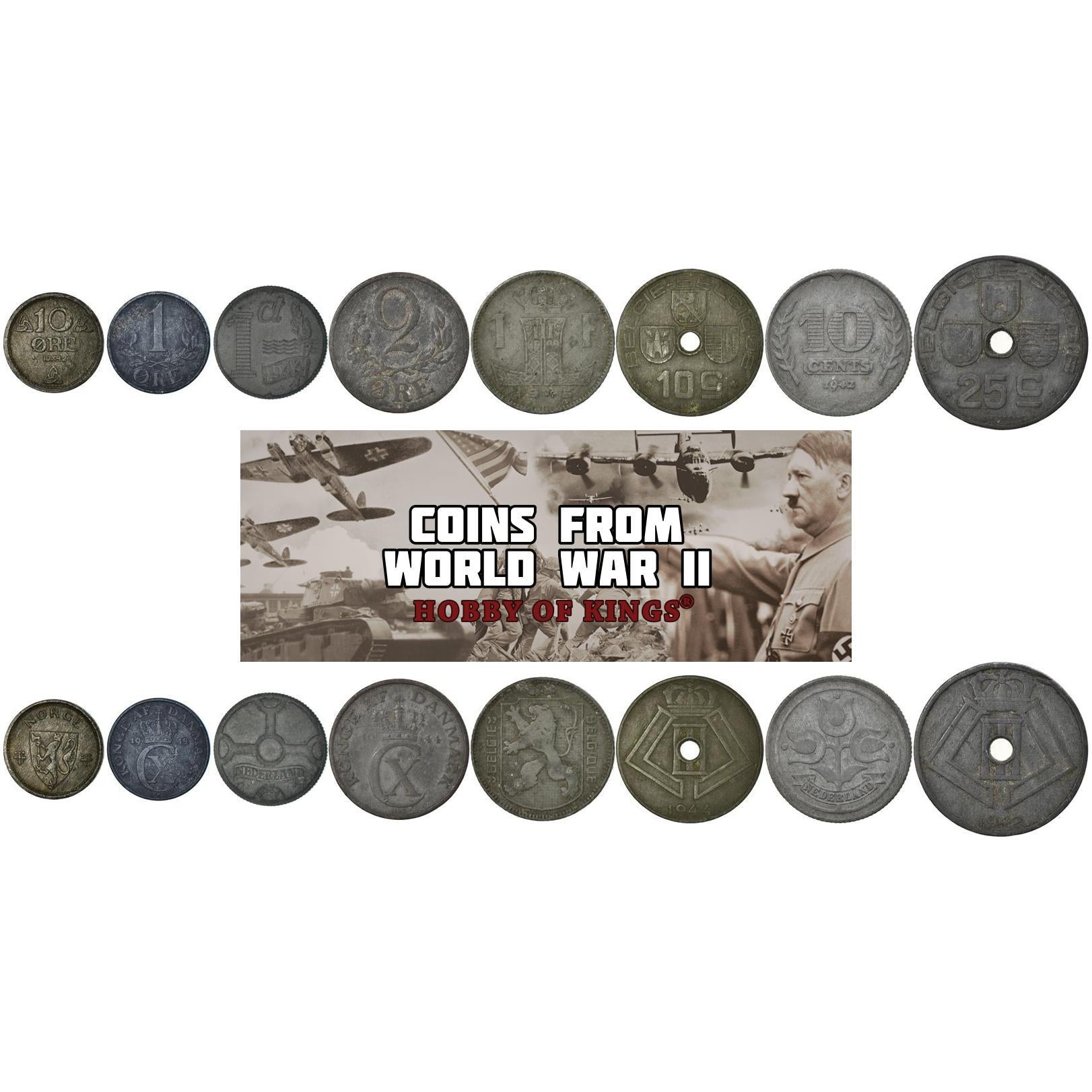 WWII German Occupied Territories - 8 Coins - Mixed Denominations - 4 Annexed Countries - 1941-1945 - Issued Under Nazi Regime