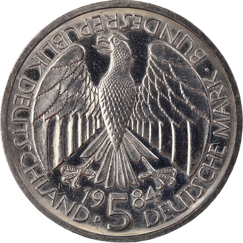 Germany 5 Deutsche Mark Coin | Deutscher Zollverein | Postal Carriage | Horse | Eagle | KM160 | 1984