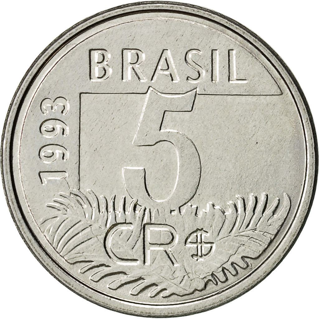 Brazil 5 Cruzeiros Reais Coin KM627 1993 - 1994